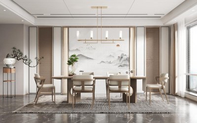 新中式家居餐厅3D模型下载